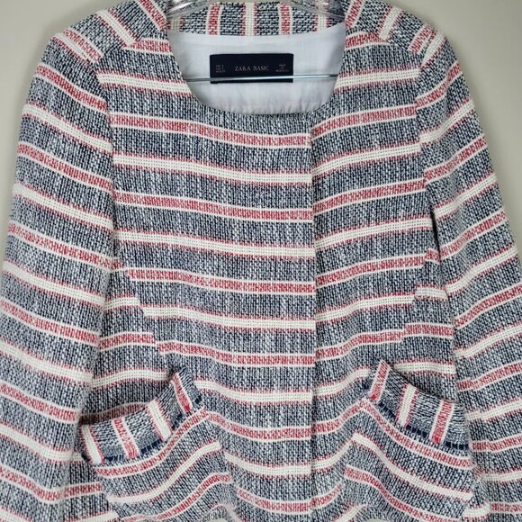Zara Basic Tweed Knit Blazer Womens Small Textured Snap Button Jacket - Picture 4 of 9